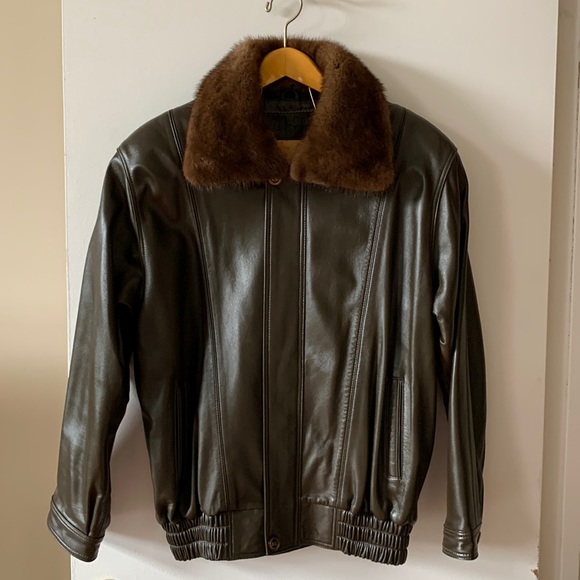 HOYA Other - Finest genuine leather man bomber jacket with removable mink collar.